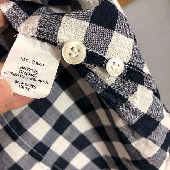 J CREW FACTORY Navy Blue White Gingham Button Down Shirt Sz XS - Picture 6 of 7